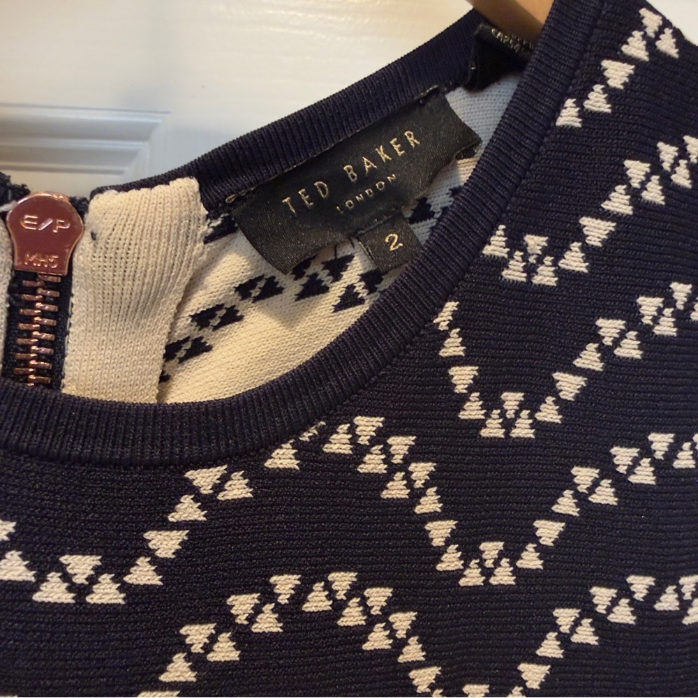 Ted Baker London Bryena Jacquard Fit-and-Flare Navy Mini Dress Size 2 - Picture 6 of 14